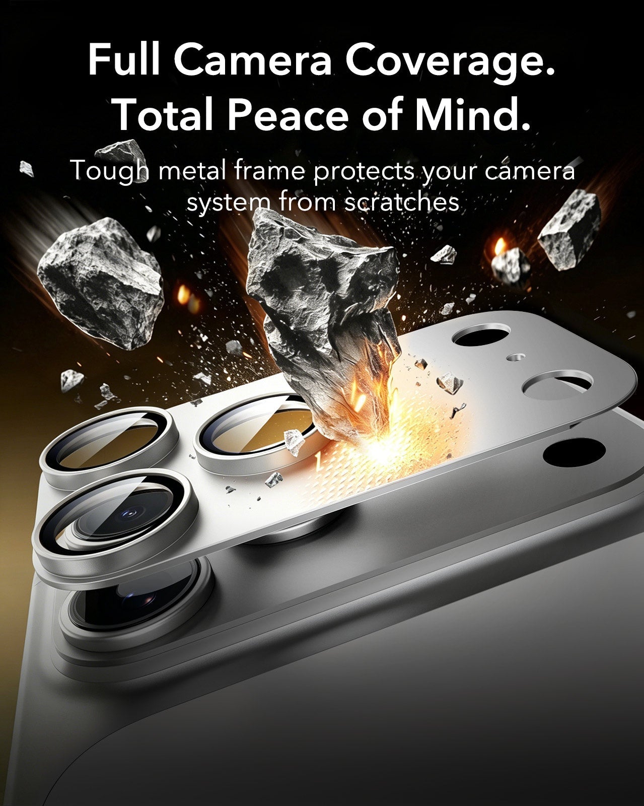 ESR iPhone 17 Pro Max Corning Glass Camera Lens Protector Silver Tough metal frame protects your camera system from scratches