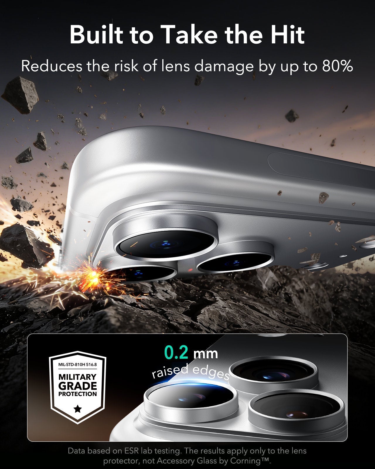 ESR iPhone 17 Pro Max Corning Glass Camera Lens Protector Silver Built to Take the Hit