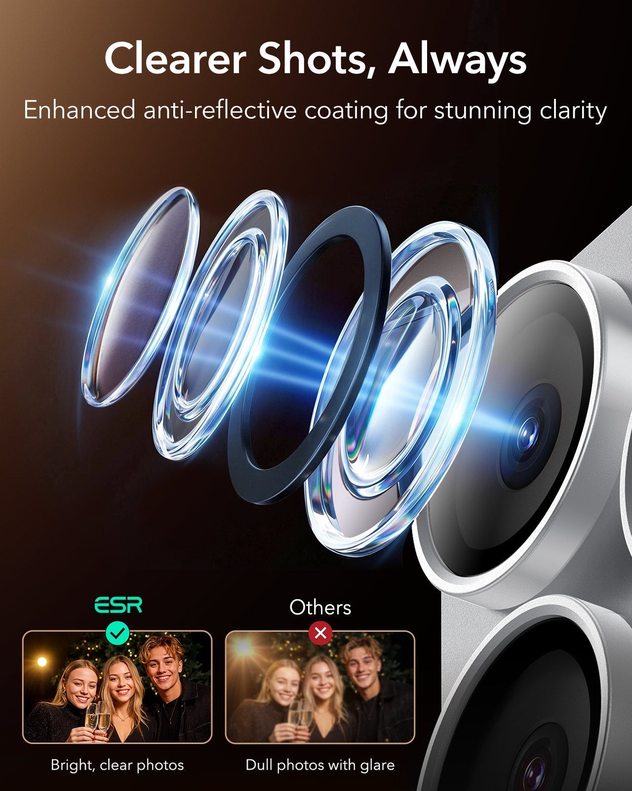 ESR iPhone 17 Pro Max Corning Glass Camera Lens Protector Silver Clearer Shots, Always