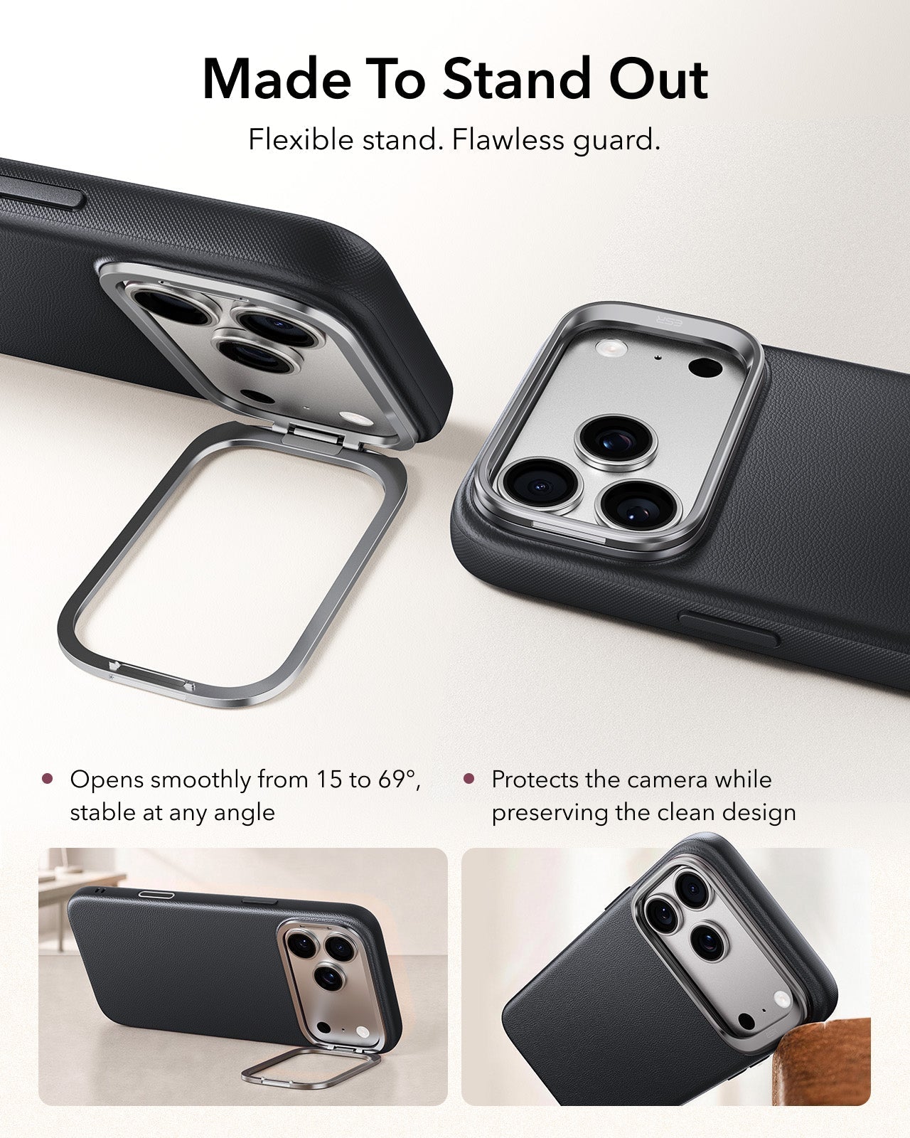 ESR Black Leather iPhone 17 Pro Max Magsafe Case with Stand Made To Stand Out