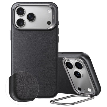 Black Vegan Leather iPhone 17 Pro Max Magsafe Case with Stand