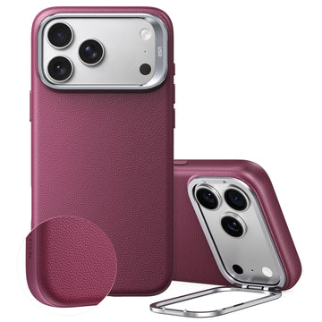Burgundy Vegan Leather iPhone 17 Pro Max Magsafe Case with Stand
