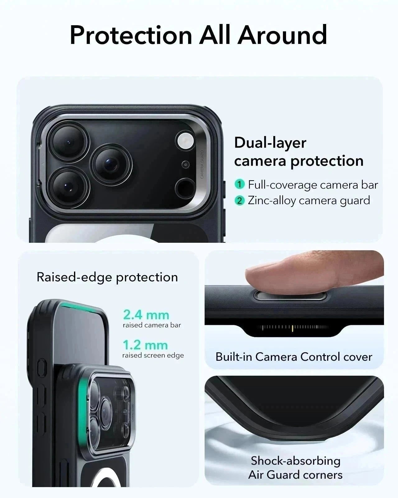 ESR iPhone 17 Pro Max Classic Hybrid Magsafe Case with Stand Camera Control Clear Black Raised Edge Protection