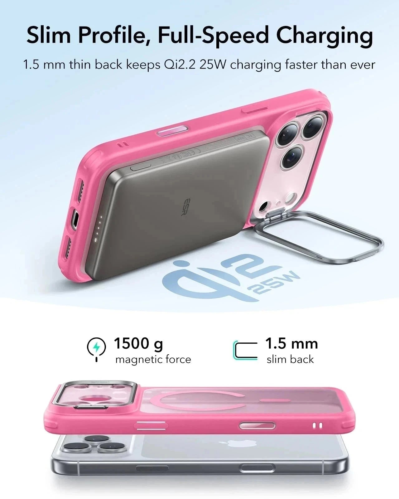 ESR iPhone 17 Pro Max Classic Hybrid Magsafe Case with Stand Camera Control Frosted Pink Wireless charging