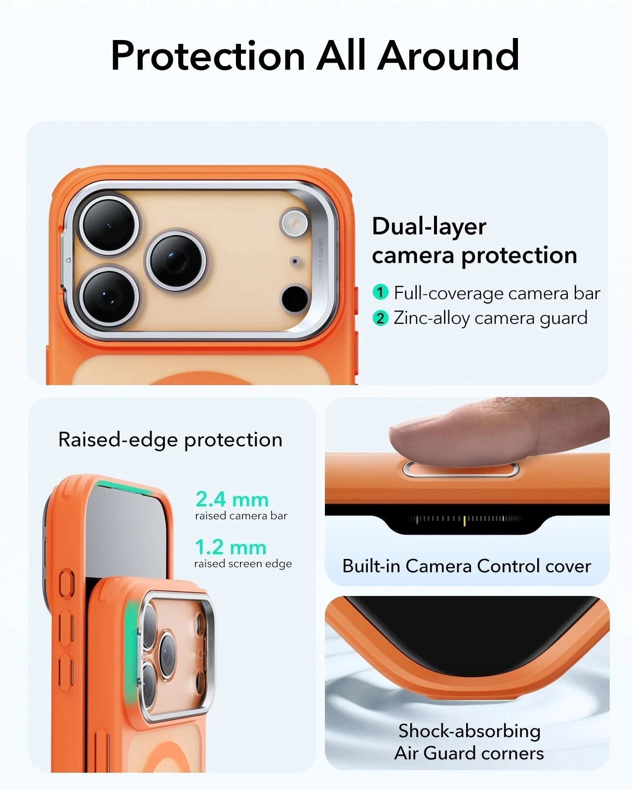 ESR iPhone 17 Pro Max Classic Hybrid Magsafe Case with Stand Camera Control Frosted Orange Raised Edge Protection