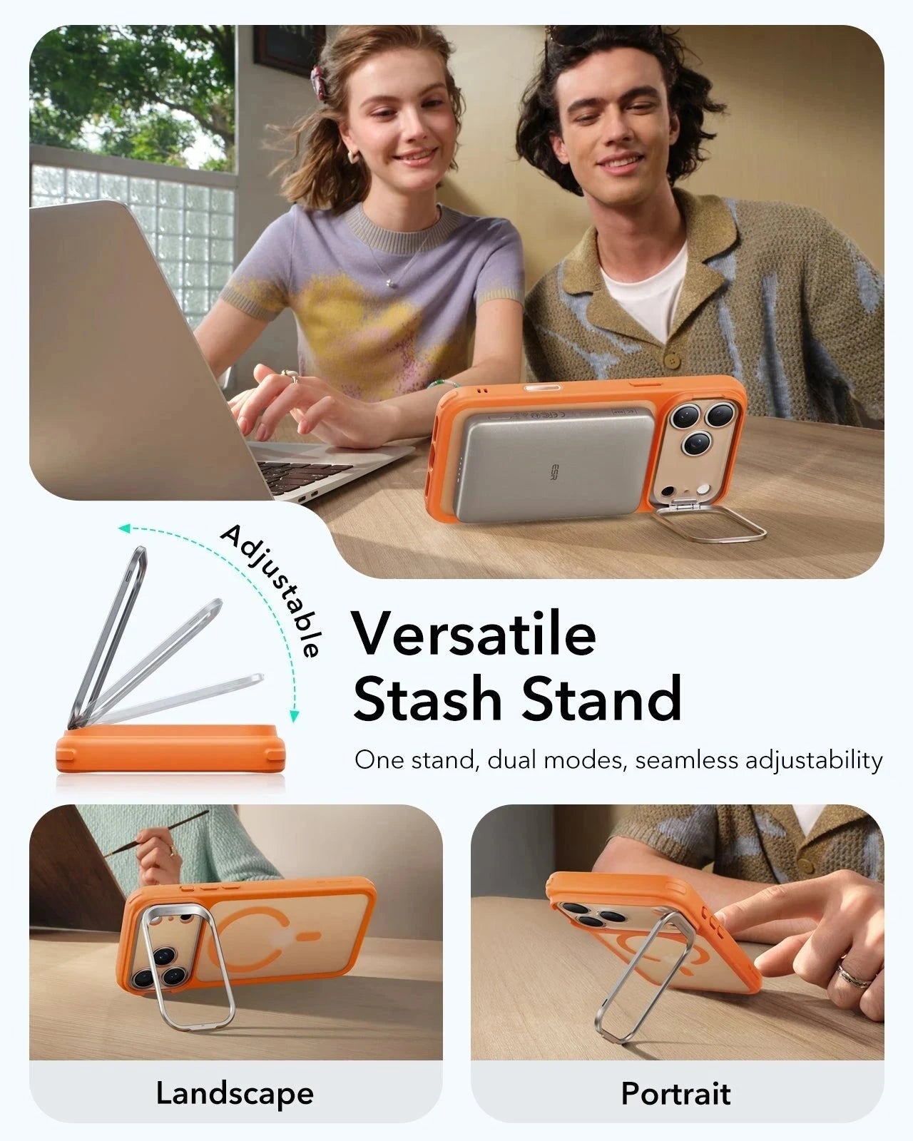 iPhone 17 Pro Max Classic Hybrid Magsafe Case Orange Versatile Stash Stand