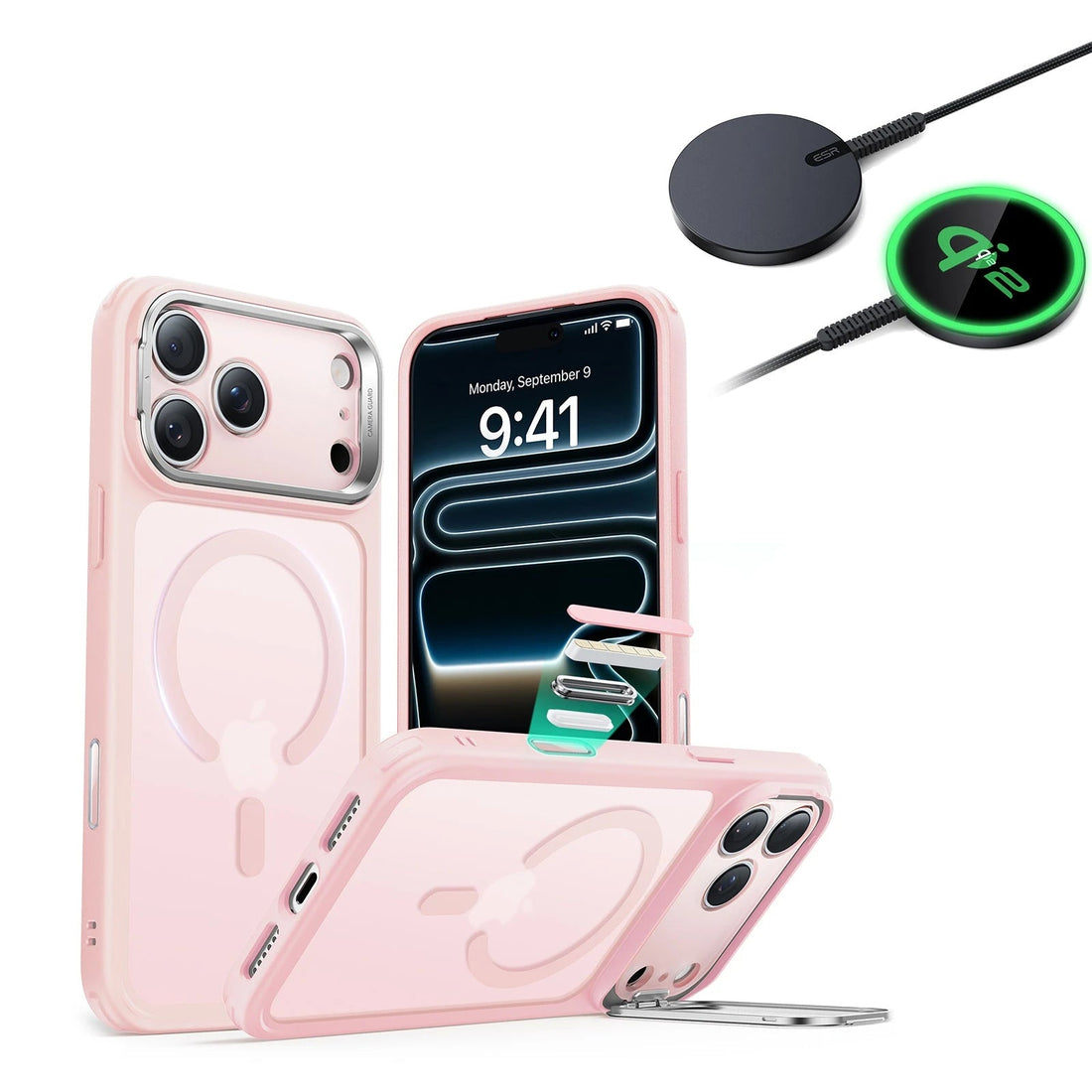 iPhone 17 Pro Max Classic Hybrid Magsafe Case With Stand  and Qi2 Wireless Charger Frosted Bubblegum Pink