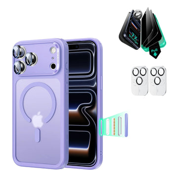 iPhone 17 Pro Max Classic Hybrid Magsafe Case with Privacy Screen Protector Bundle Frosted Purple