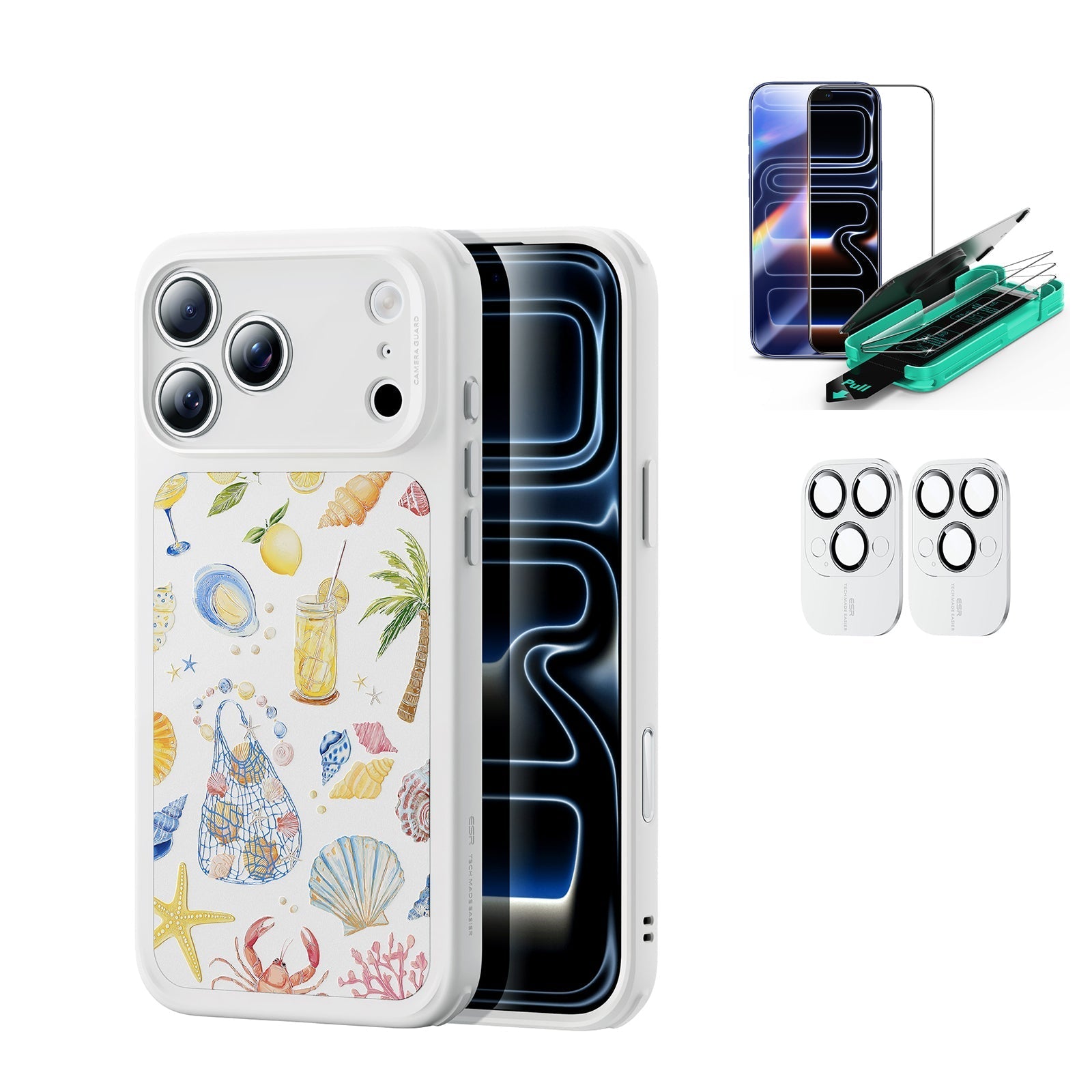 Withe Shell iPhone 17 Pro Max Magsafe Case pair  Armorite Tempered Glass Screen Protector