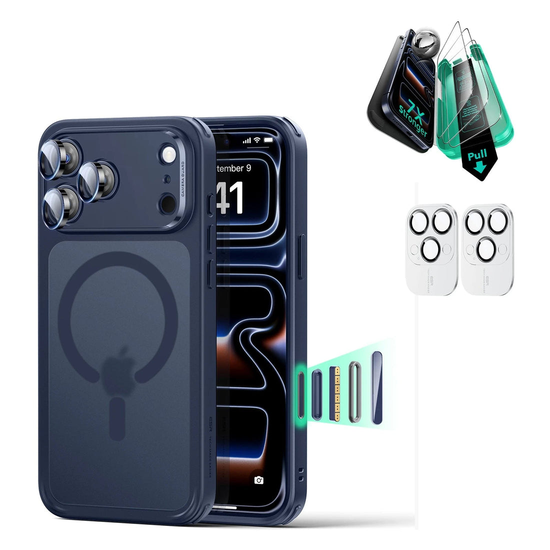 iPhone 17 Pro Max Classic Hybrid Magsafe Case with Screen Protector Bundle Frosted Blue
