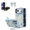 Blue Floral iPone 17 Pro Max Magsafe Case with Stand pair Corning Glass Privacy Screen Protector