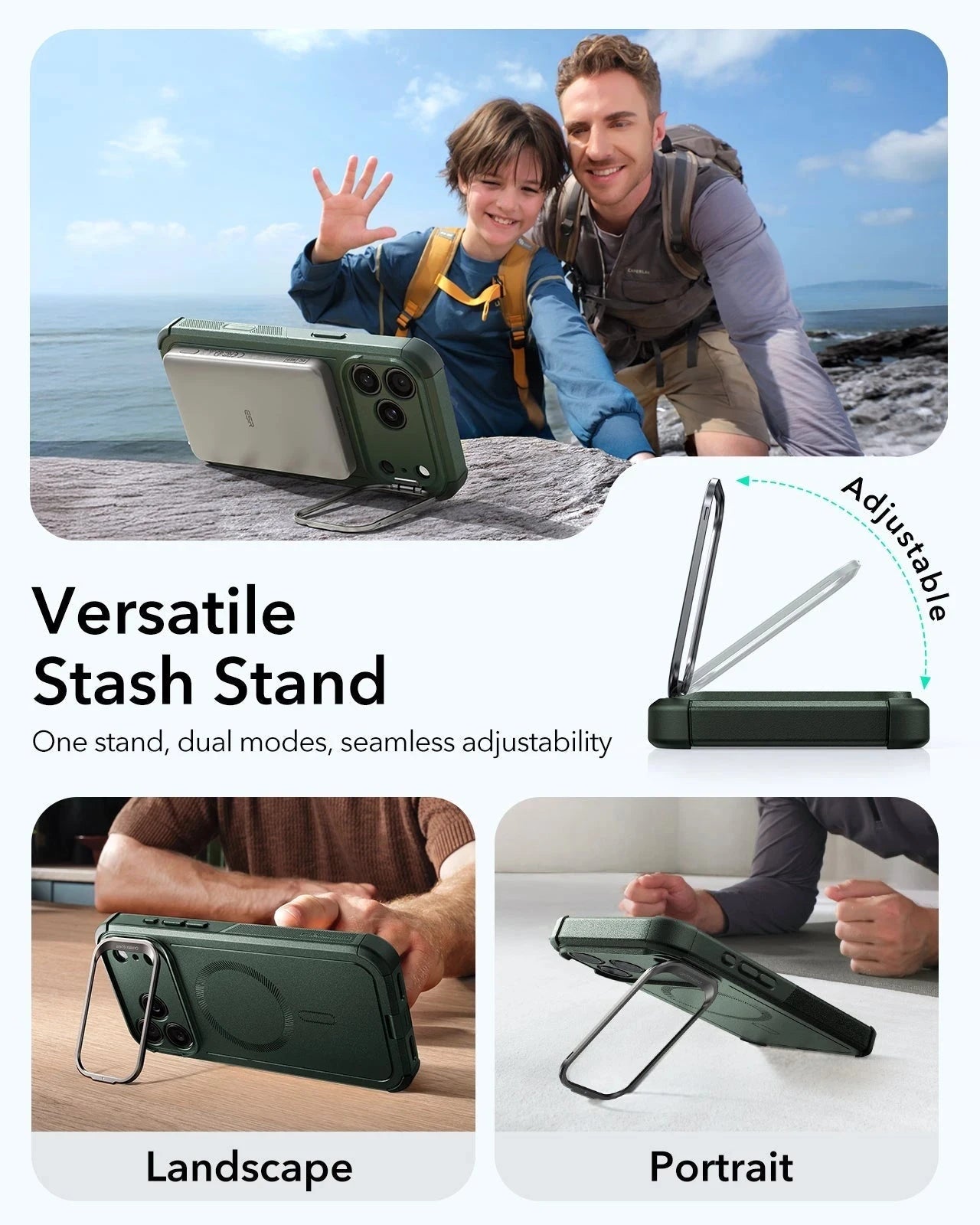 ESR iPhone 17 Pro Max Cyber Tough Magsafe Case Camera Control Green Versatile Stash Stand