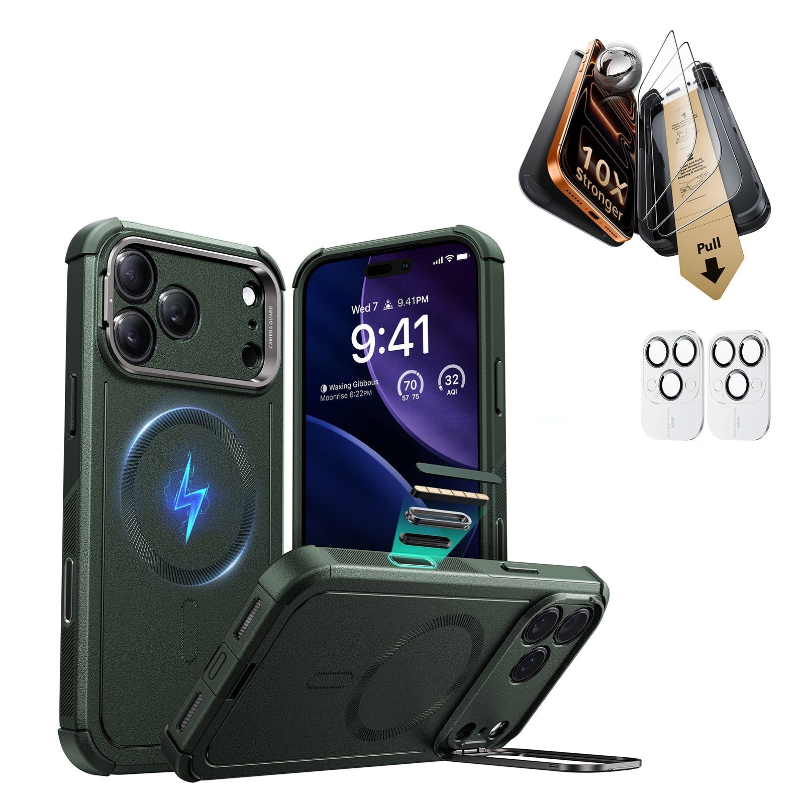 iPhone 17 Pro Max Cyber Tough Magsafe Case with Corning Glass Screen  Ptorctor Green