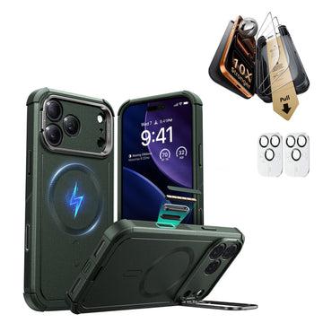 iPhone 17 Pro Max Cyber Tough Magsafe Case with Corning Glass Screen  Ptorctor Green