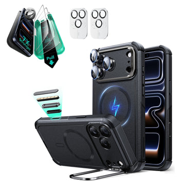 iPhone 17 Pro Max Cyber Tough Magsafe Case with Stand and Armorite Screen Protector Black