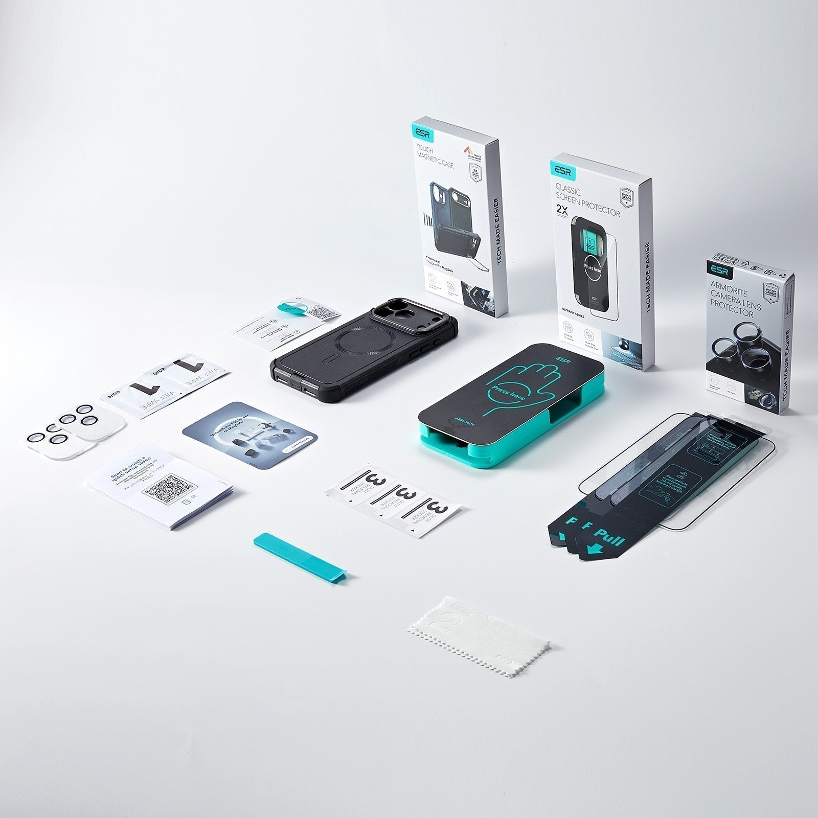 iPhone 17 Pro Max Bundle Cyber Tough Magnetic Case (Camera Control, Stash Stand) and Armorite Screen Protector - Black ESR ESR