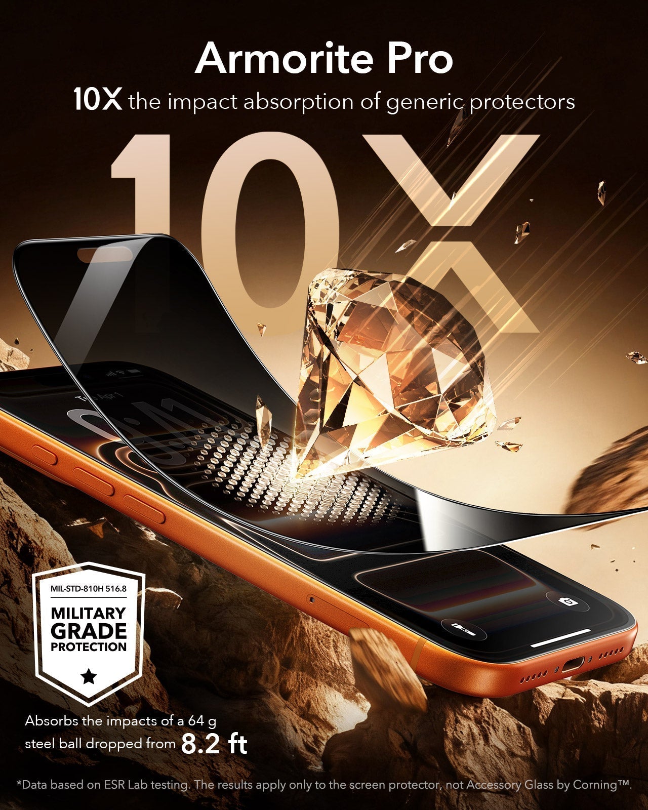 ESR iPhone 17 Pro Max Corning Glass Privacy Screen Protector 10 X the impact absorption of generic protectors