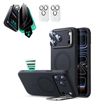 iPhone 17 Pro Max Cloud Soft Magsafe Case With Stand and Privacy Screen Protector Bundle Black