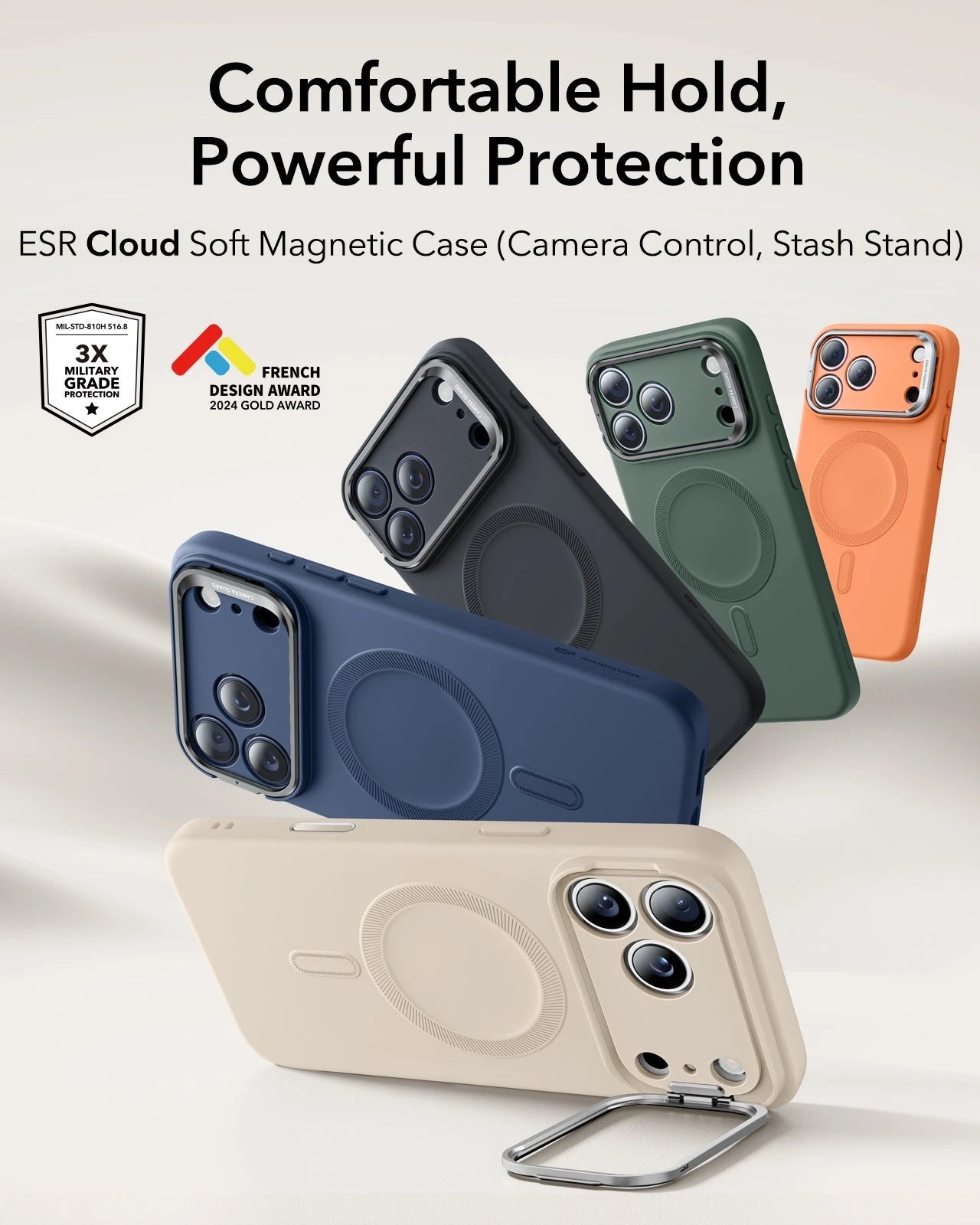 iPhone 17 Pro Max Cloud Soft Silicone Magsfae Case with Stand Light Tan Comfortable Hold Powerful Protection