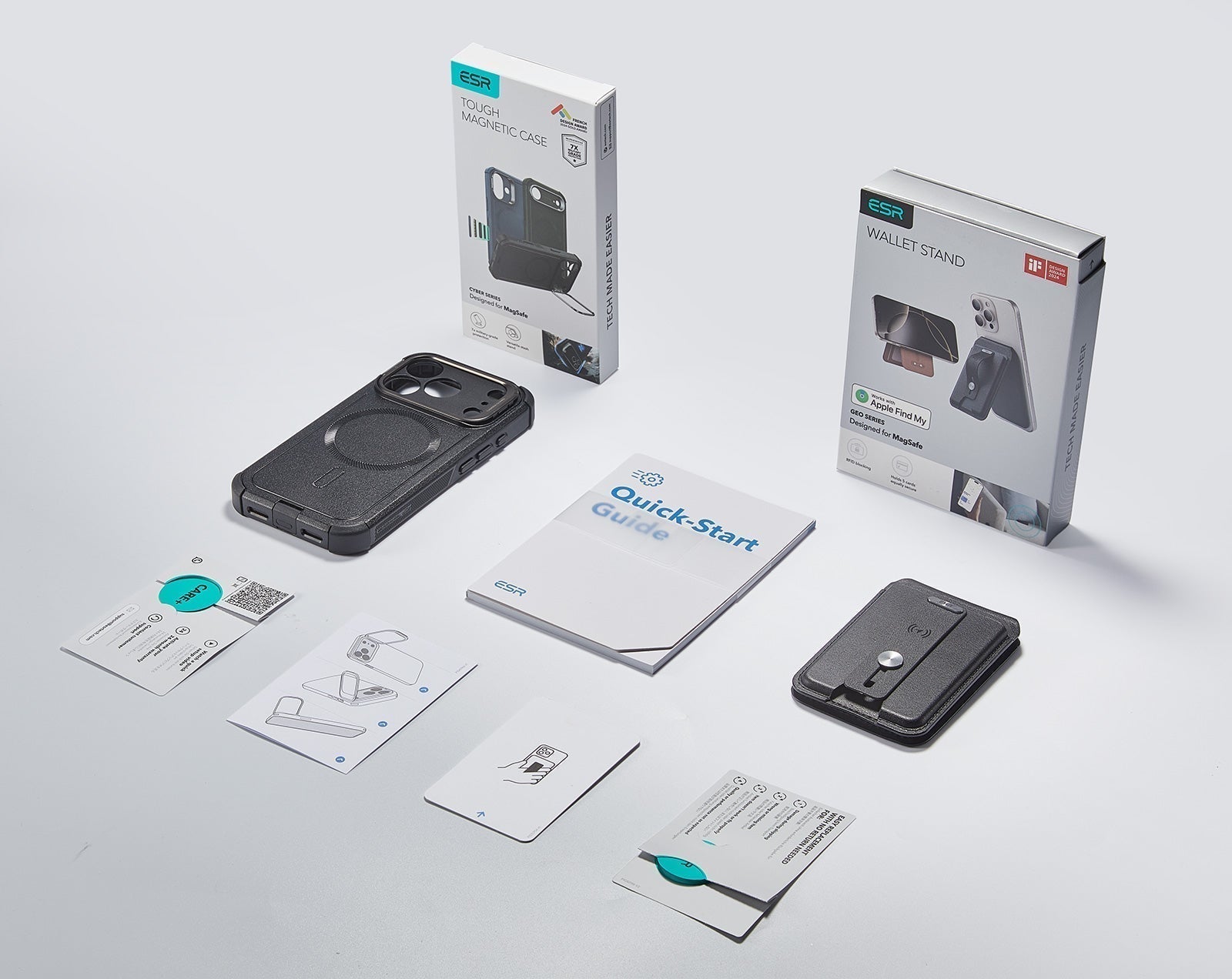 iPhone 17 Cyber Tough Magsafe Case with Magsafe Wallet Find My Black ESR