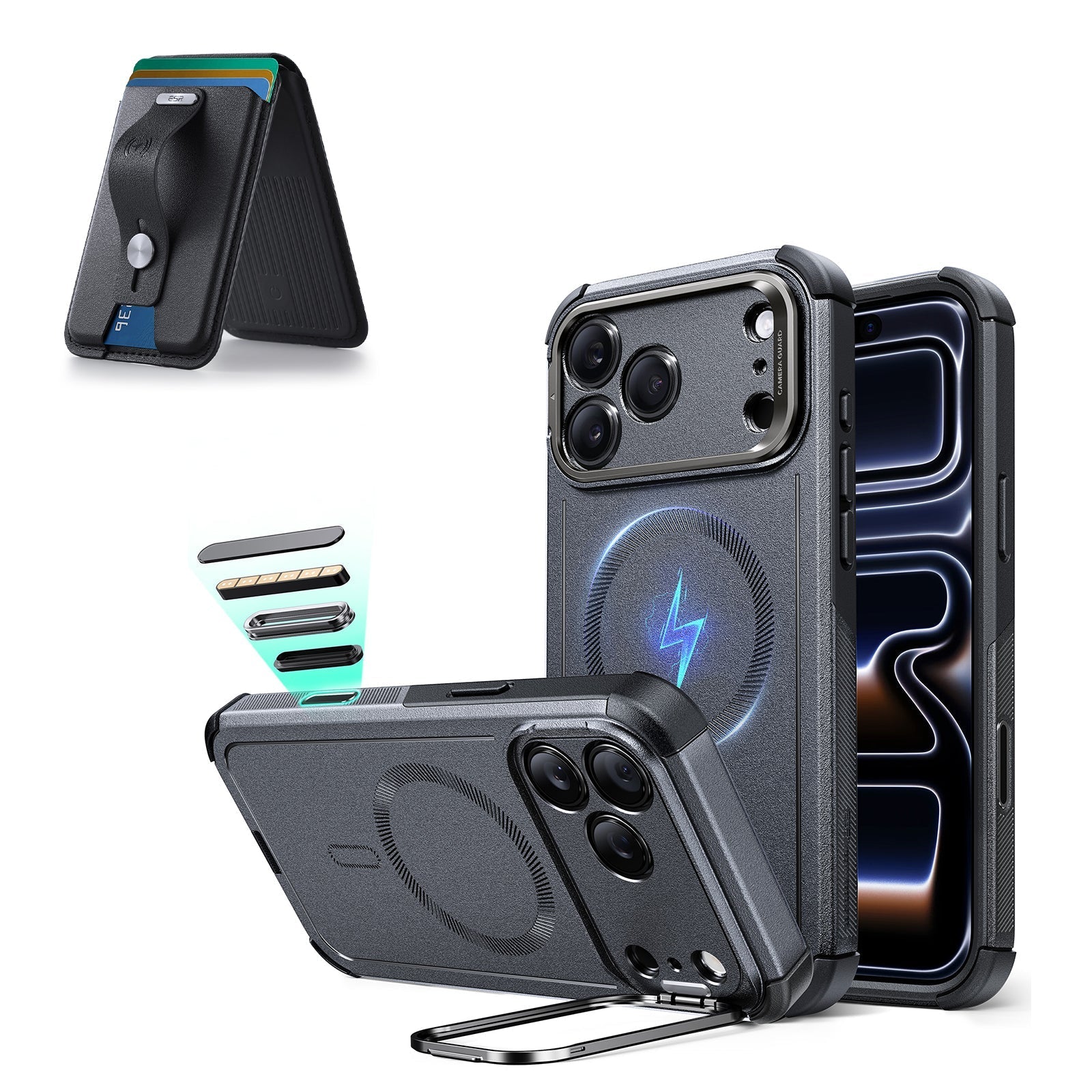 iPhone 17 Pro Max Cyber Tough Magsafe Case with Magsafe Wallet Find My Space Gray