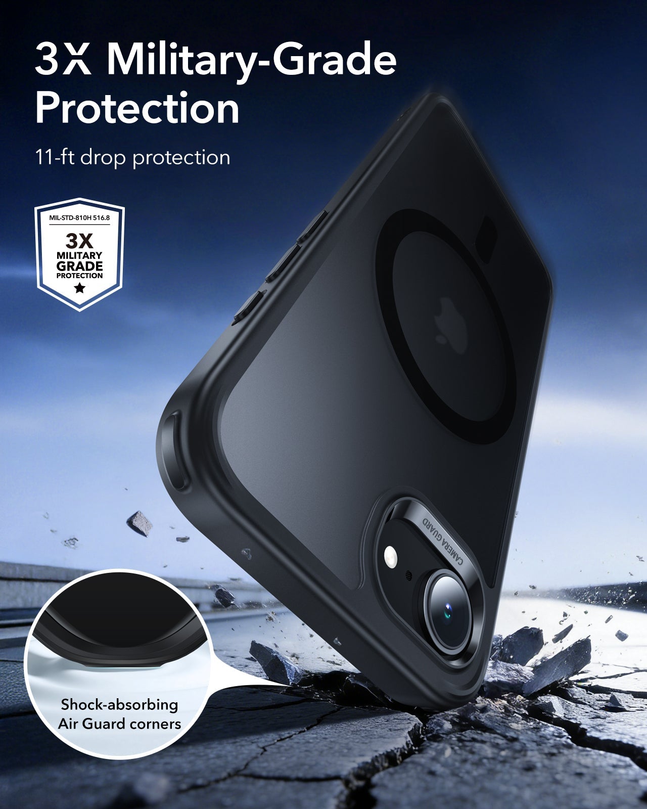 ESR iPhone 17e Classic Hybrid Magsafe Case Frosted Black 3X Military-Grade Protection