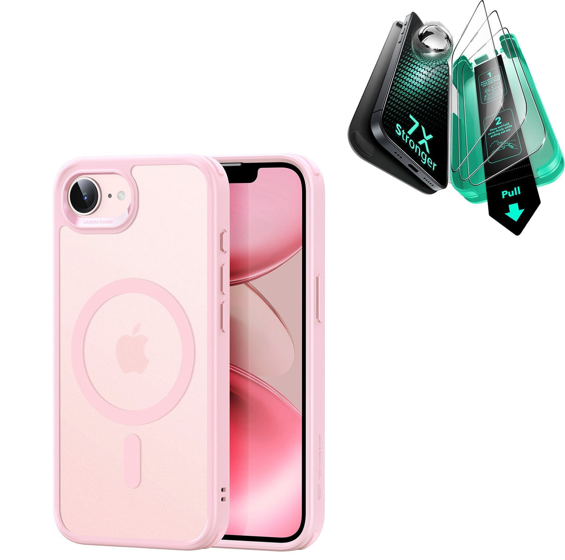 iPhone 17e Classic Hybrid Magsafge Case with Armorite Temepered Glass Screen Protector Frosted Light Pink