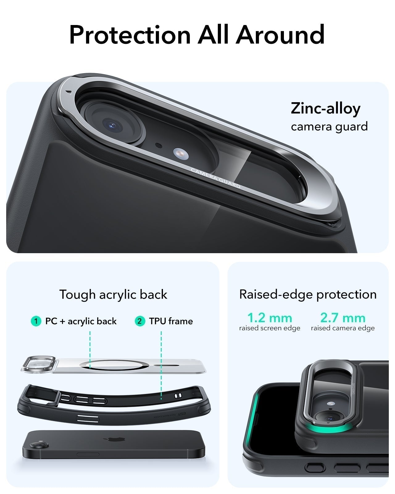 ESR iPhone 17e Classic Hybrid Magsafe Case with Stand Clear Black Protection All Around