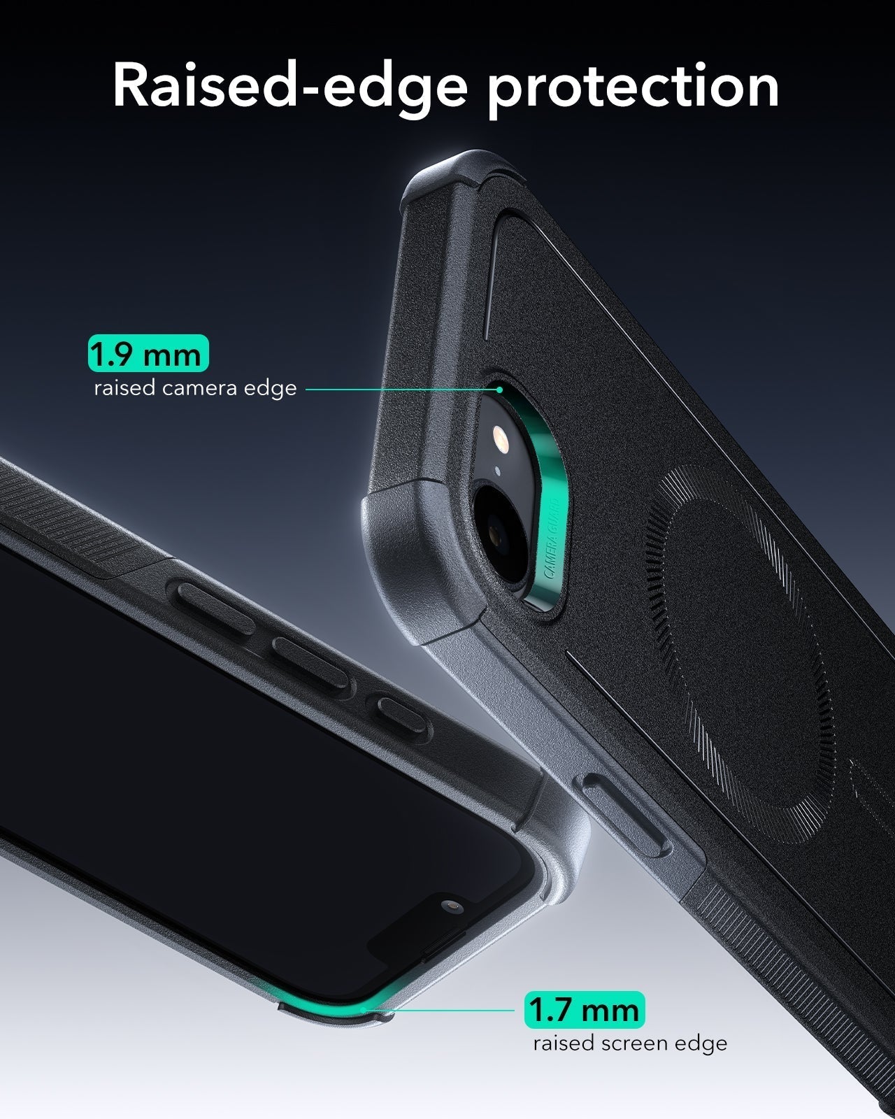 ESR iPhone 17e Cyber Tough Magsafe Case Black Raised-edge protection