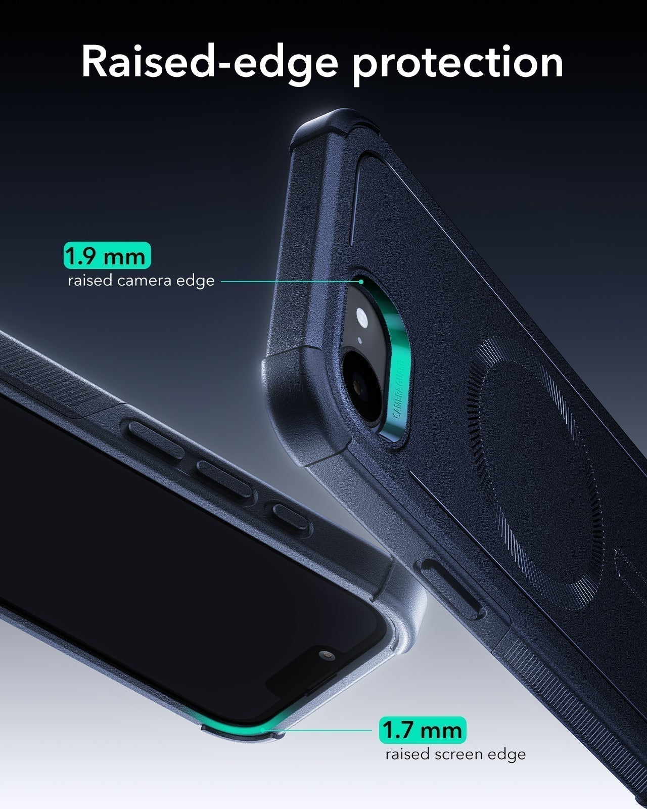 iPhone 17e Cyber Tough Magnetic Case Navy Blue Raised-edge protection