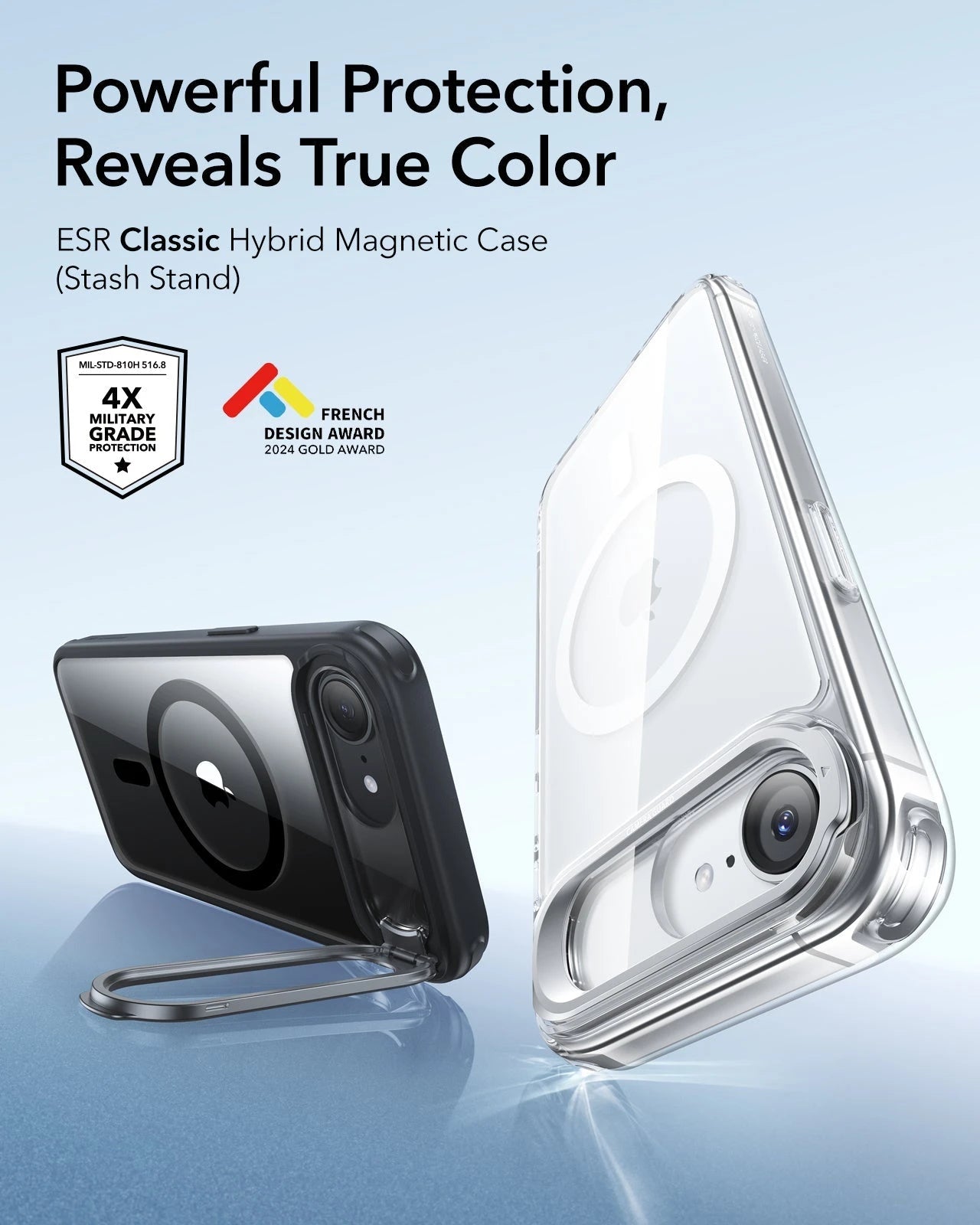 ESR iPhone 17e Classic Hybrid Magsafe Case with Stand Clear Black Powerful Protection Reveals True Color