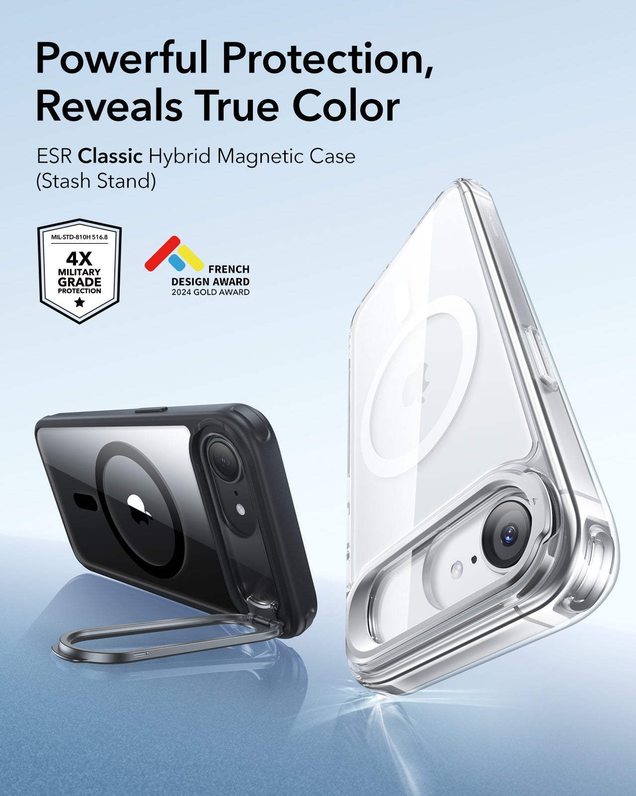 ESR iPhone 17e Classic Hybrid Magsafe Case with Stand Clear Black Powerful Protection Reveals True Color