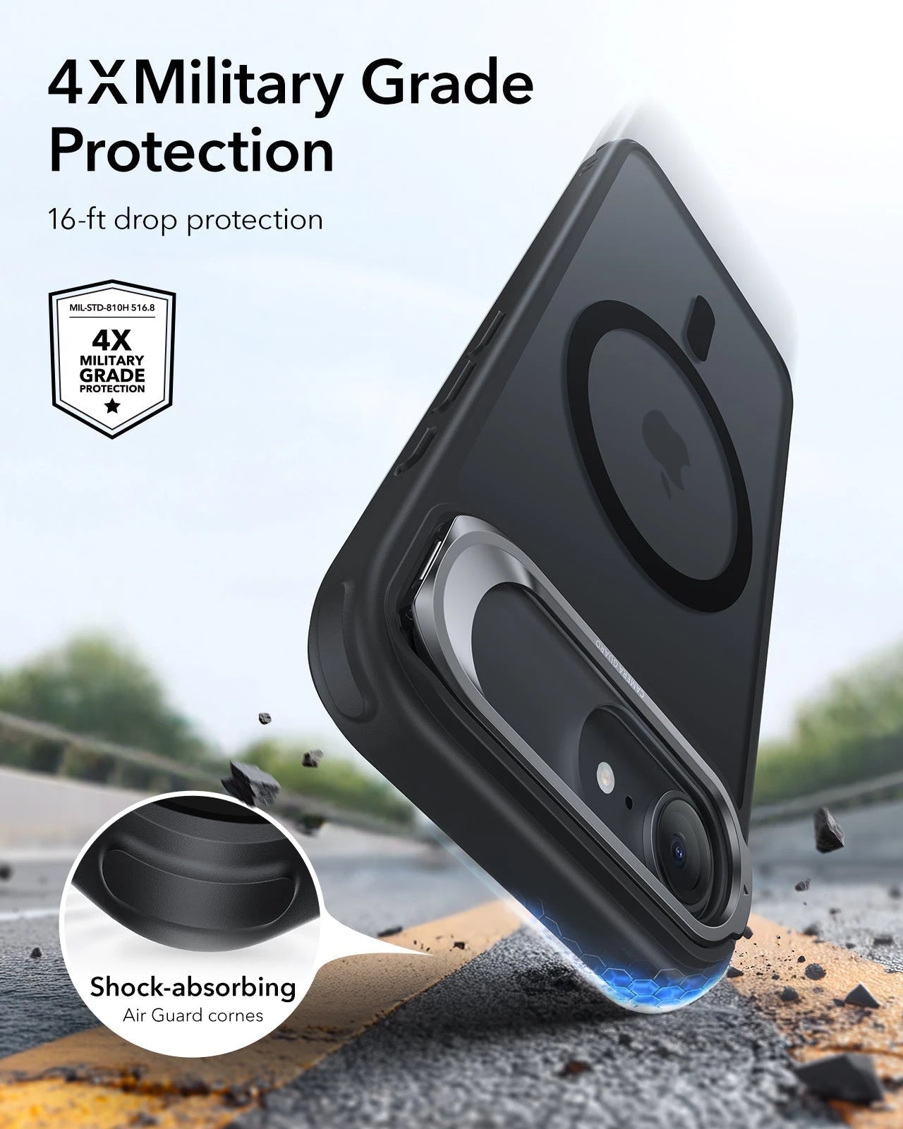 ESR iPhone 17 Classic Hybrid Magsafe Case with Stand Frosted Black 4X Military-Grade Protection