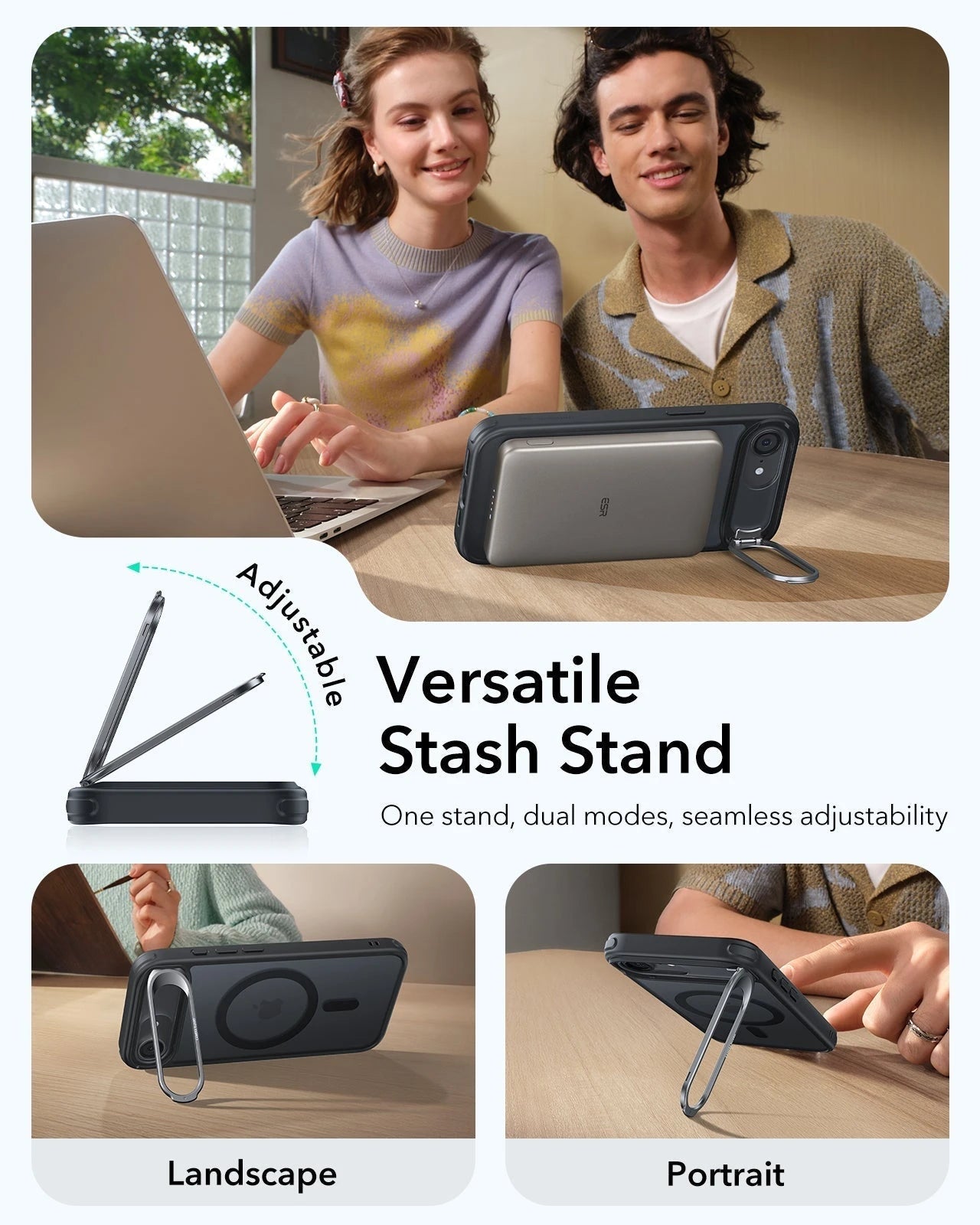 ESR iPhone 17e Classic Hybrid Magsafe Case with Stand Frosted Black Versatile Stash Stand