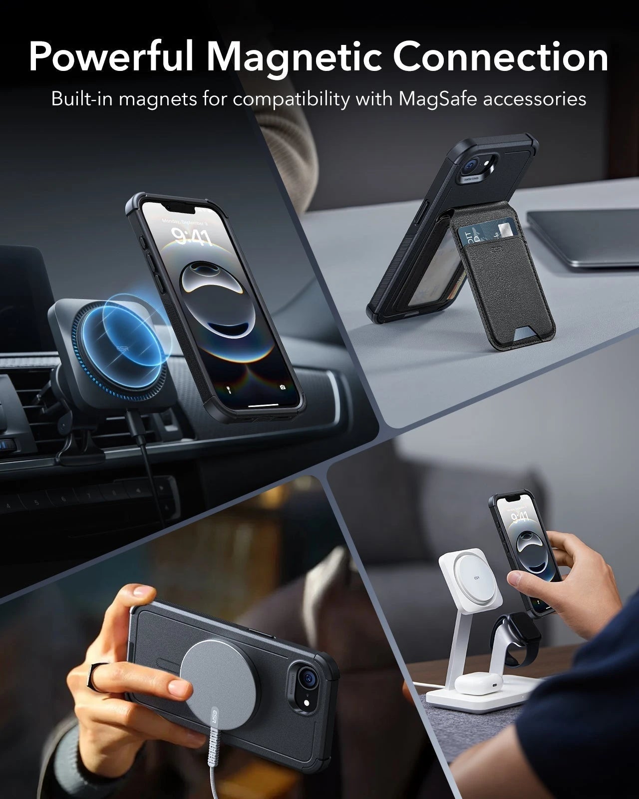 ESR iPhone 17e Cyber Tough Magsafe Case Black Powerful Magnetic Connection