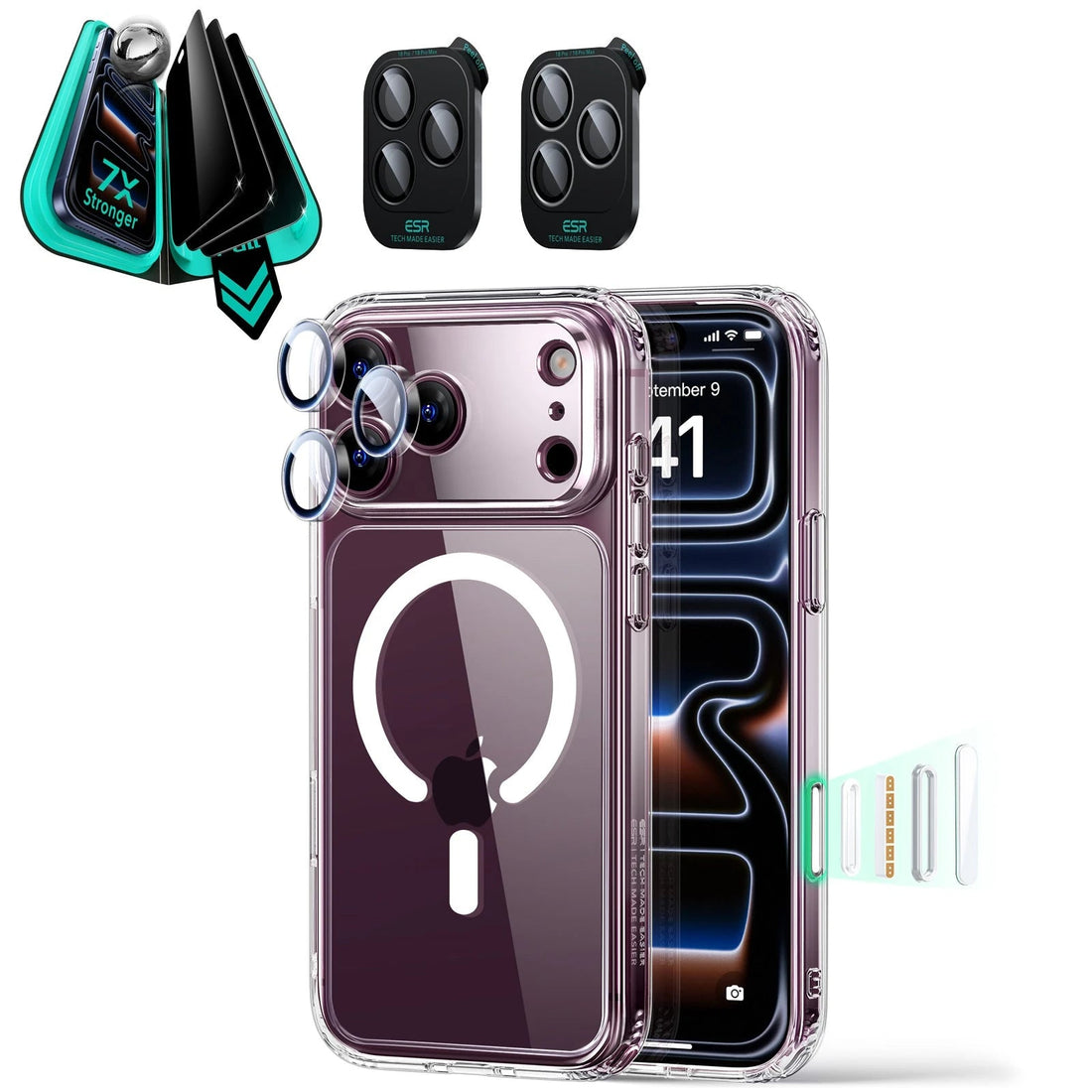 ESR Clear iPhone 18 Pro Magsafe Slim Phone Case with armorite tempered glass privacy screen protector and camera lens protector