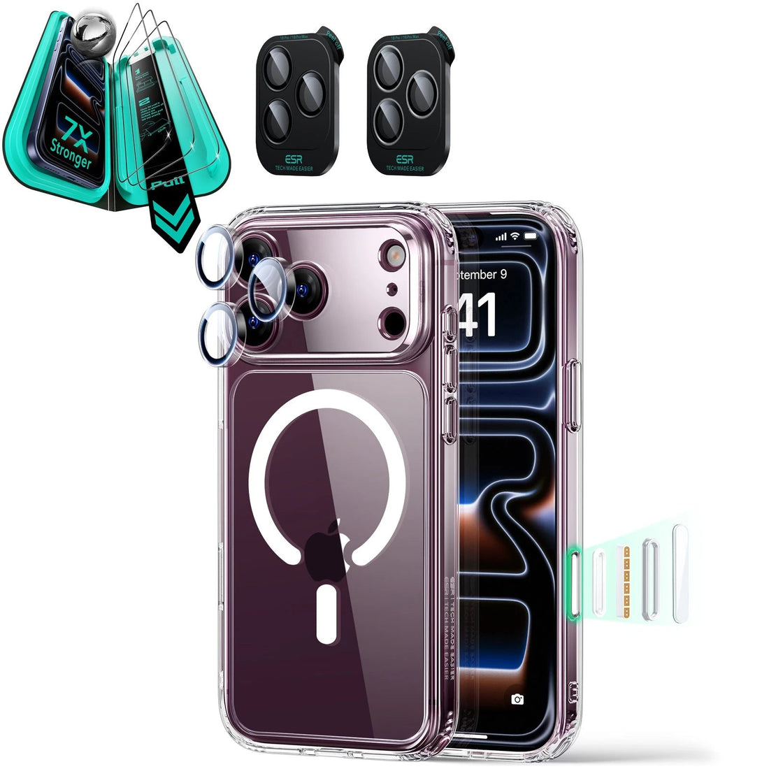 Clear iPhone 18 Pro Magsafe Slim Phone Case with armorite tempered glass screen protector and camera lens protector