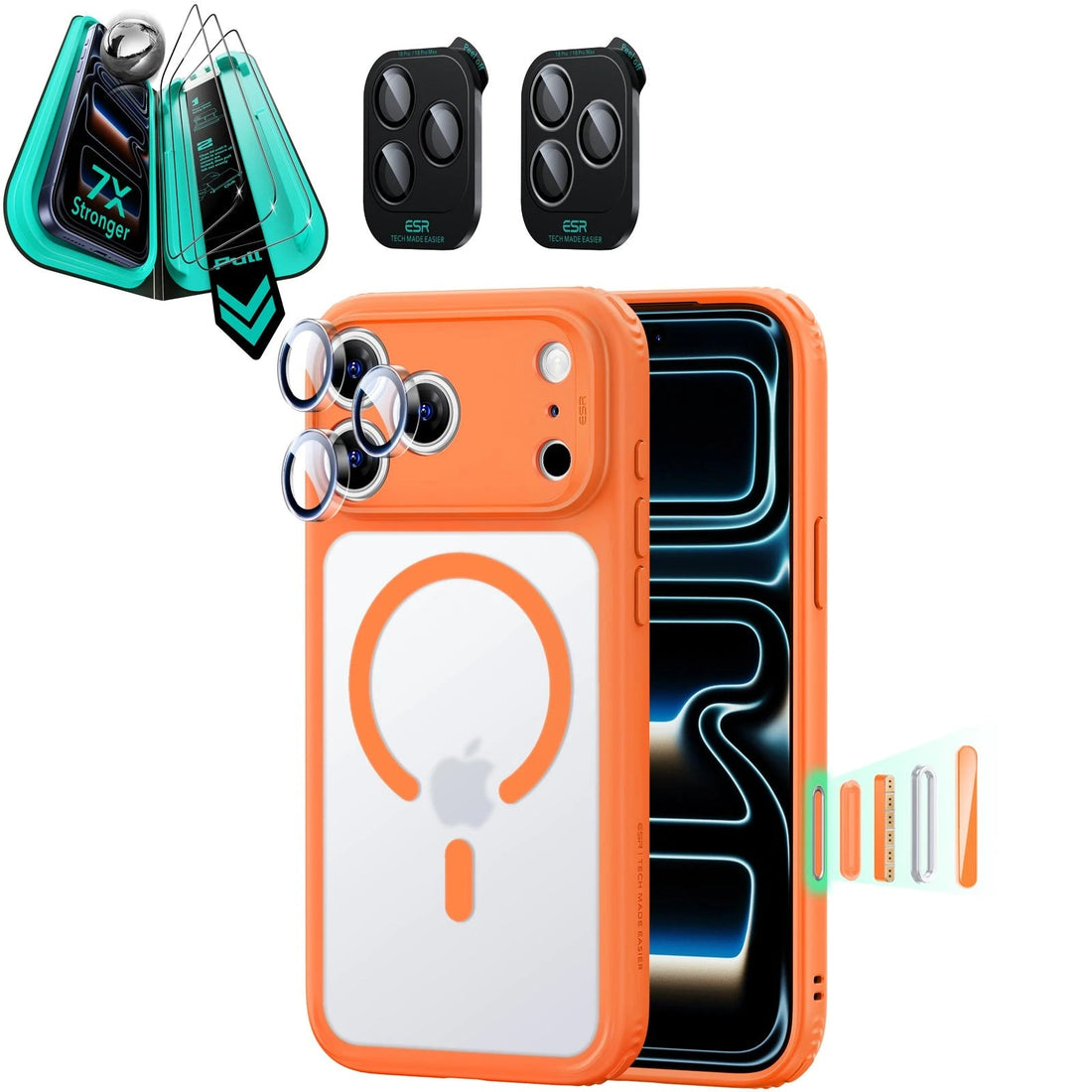 Frosted Orange iPhone 18 Pro Magsafe Slim Phone Case with armorite tempered glass screen protector and camera lens protector