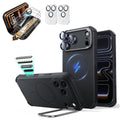 Black iPhone 18 Pro Cyebr Tough Magsafe Phone Case with Stand pair corning glass  screen protector and camera lens protector