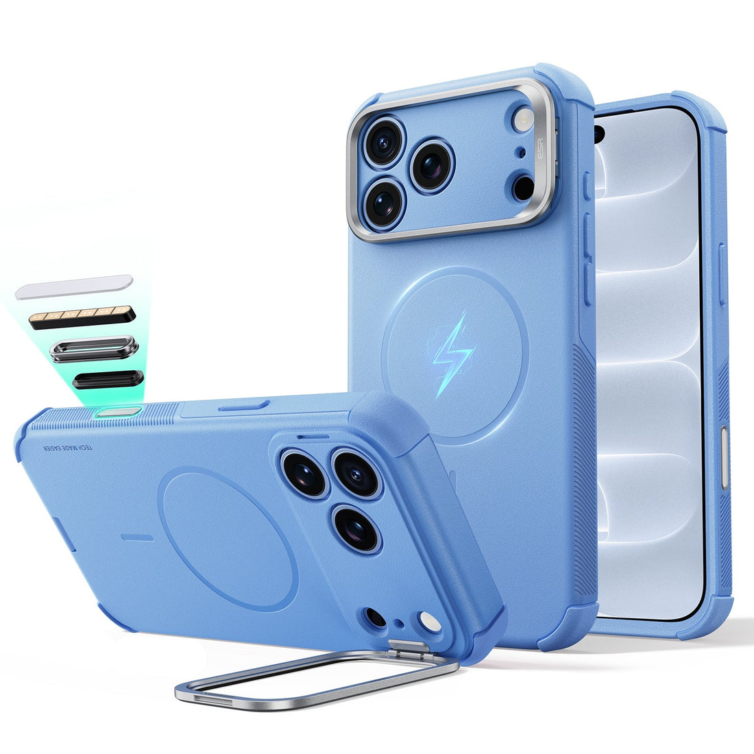 Misty Blue iPhone 18 Pro Tough Phone Case Magsafe with Stand 