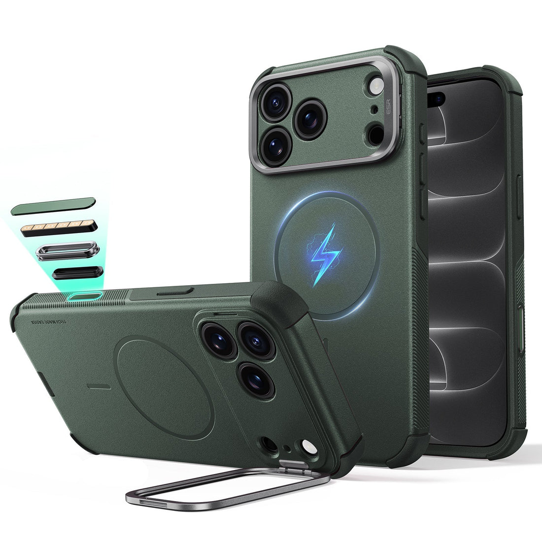 Green iPhone 18 Pro Tough Phone Case Magsafe with Stand 