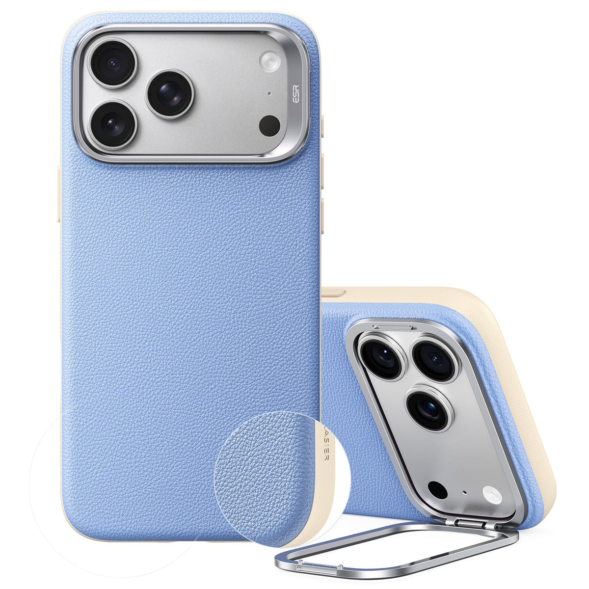 Misty Blue Vegan Leather iPhone 18 Pro Max Magsafe Case with Stand 