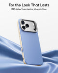 Misty Blue Vegan Leather iPhone 18 Pro Max Magsafe Case with Stand For the Look That Lasts