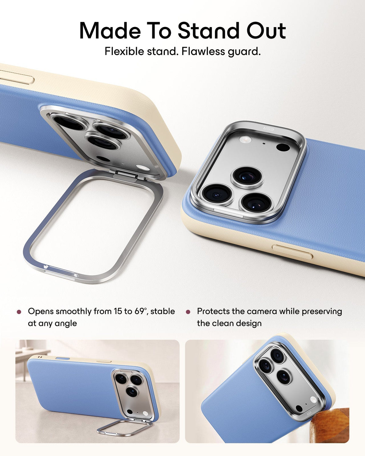 Misty Blue Vegan Leather iPhone 18 Pro Max Magsafe Case with Stand Made To Stand Out