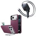 iPhone 18 Pro Max Atelier Vegan Leather Magnetic Case with Camera Control and Flex Stand, Plus Xtend 100W Retractable Car Charger Bundle - Deep Burgundy