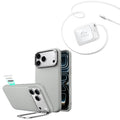 iPhone 18 Pro Max Atelier Vegan Leather Magnetic Case with Camera Control and Flex Stand, Plus Xtend 45W Retractable Charger Bundle - Gray