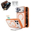 Frosted Orange iPhone 18 Pro Max Magsafe Slim Phone Case with Stand pair corning privacy glass privacy screen protector and camera lens protector