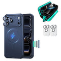 Navy Blue iPhone 18 Pro Max Cyber Tough Magsafe Case  with armorite tempered glass privacy screen protector and camera lens protector