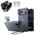 Gray iPhone 18 Pro Cyebr Tough Magsafe Phone Case with Stand pair corning glass privacy screen protector and camera lens protector