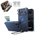 Blue iPhone 18 Pro Max Cyebr Tough Magsafe Phone Case with Stand pair corning glass  screen protector and camera lens protector